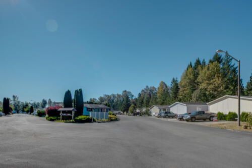 A street of mobile homes in a sunny day.